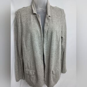J.‎ JILL Knit Gray Open-Front Linen Office Coatigan Cardigan M Sweater (#837)